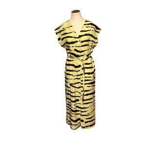 Christian Wijnants Womens V-Neck Lime with Wild Stripes Zebra Print Dress Size 4